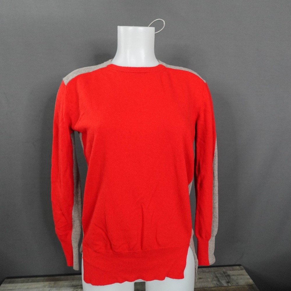 J Crew Womens Sweater XS Red Gray Colorblock Wool Blend High Low Cozy Tunic